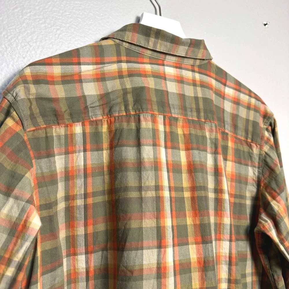 Columbia Vapor Ridge III Mens Plaid Long Sleeve Button Down Shirt Orange Green L
